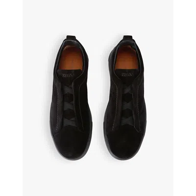 Ermenegildo Zegna Mens Black Triple Stitch Suede Low-top Trainers In Black