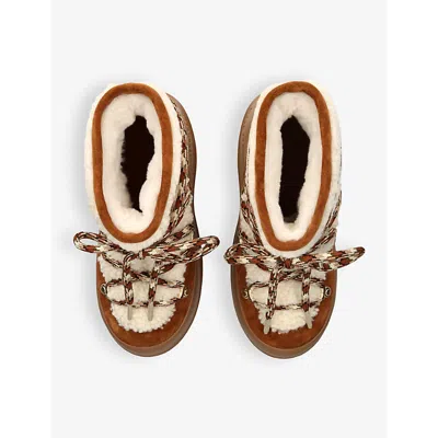 Moon Boot Luna Low Shearling And Suede Snow Boots In Tan Comb