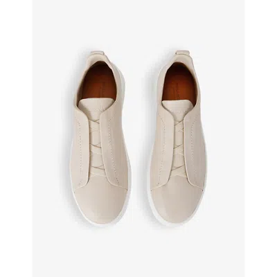 Ermenegildo Zegna Mens Bone X3 Stitch Cashmere Leather Low-top Trainers In Bone