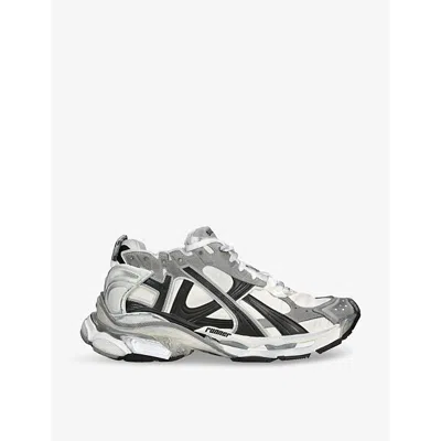 Shop Balenciaga Mens Grey Mixed Runner Logo-print Matte Mesh And Faux-leather Low-top Trainers