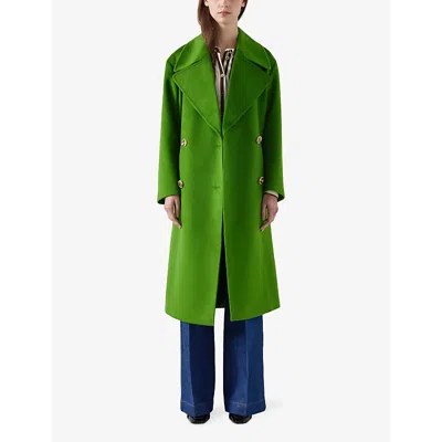 Lk Bennett Womens Gre-green Amor Double-breasted Wool Coat In Gre-green