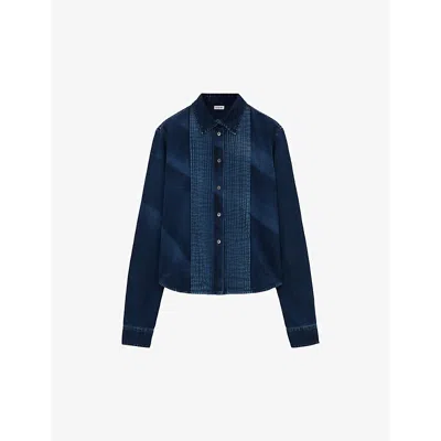 Loewe Denim Pleated Shirt In Washed Indigo