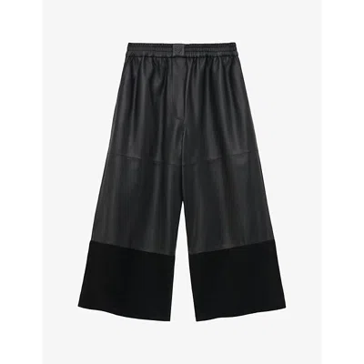 Loewe Cropped Leather And Suede Trousers In Black