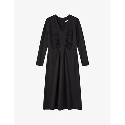 Lk Bennett Womens Bla-black Lacey V-neck Stretch-woven Midi Dress In Black