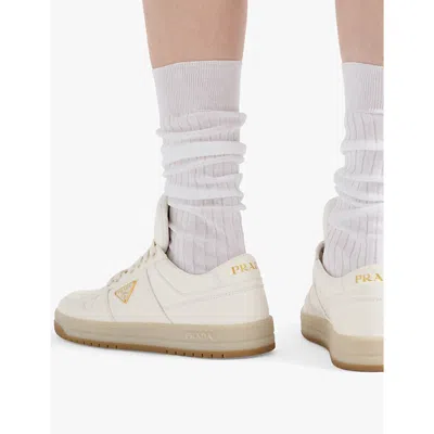 Prada Ivory Nappa Leather Downtown Sneakers In Neutral