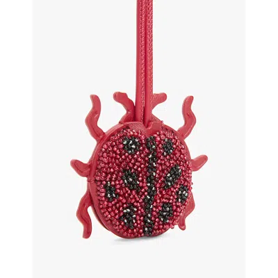Loewe Womens Ruby Red Ladybug Beaded Leather Key Charm In Ruby Red