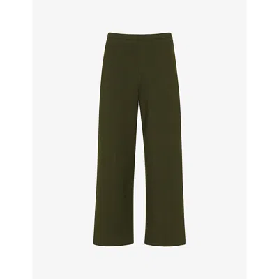Whistles Omens  Camilla Wide-leg High-rise Stretch-woven Trousers In Khaki/olive