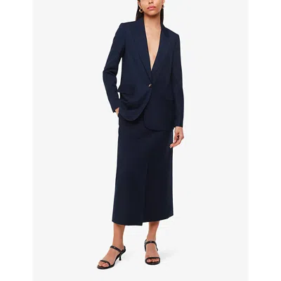 Whistles Womens Blue Single-breasted Pinstripe Stretch-woven Blazer In Blue