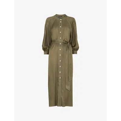 Whistles Mabel Topstitch Dress In Khaki/olive