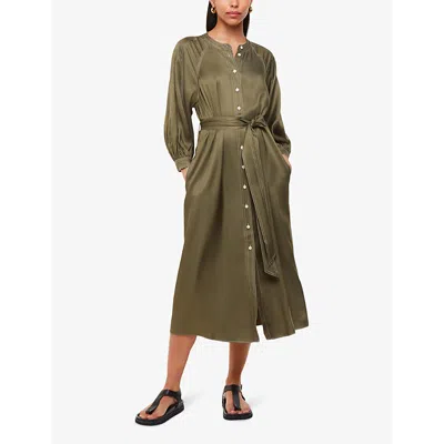Whistles Mabel Topstitch Dress In Khaki/olive