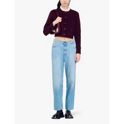 Sandro Ruffle Collar Knitted Cardigan In Rouges