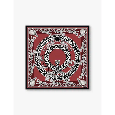 Cartier Womens Burgundy Panthère Reissue Graphic-print Silk-twill Scarf In Burgundy