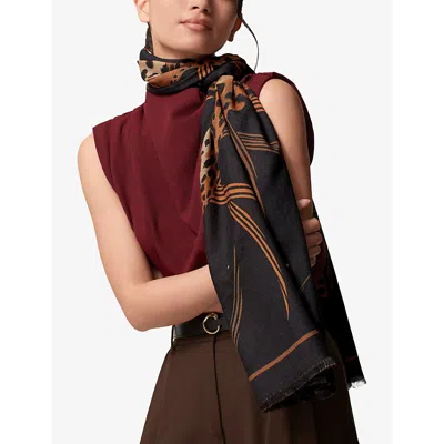Cartier Cashmere-silk Panther In The Jungle Scarf In Black