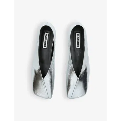 Jil Sander Metallic Leather Ballet Flats In Silver