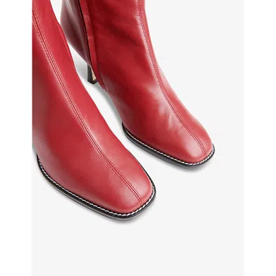 Whistles Womens Red Nettie Stitch-trim Heeled Leather Ankle Boots In Red