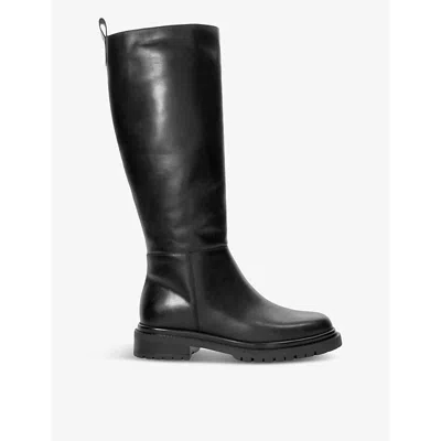 Dune Womens Black Leather Tilings Flat Leather Knee-high Boots In Black Leather