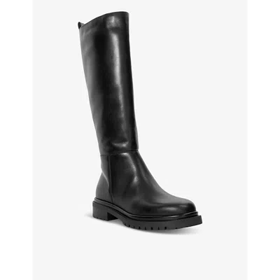 Dune Womens Black Leather Tilings Flat Leather Knee-high Boots In Black Leather