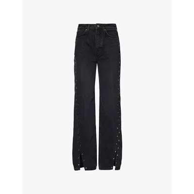 Shop Reformation Womens Vana Vented Studded Cary High-rise Straight-leg Studded Denim Jeans