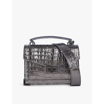 The Kooples Emily Small Embossed Metallic Leather Handbag In Gun Metal Silver