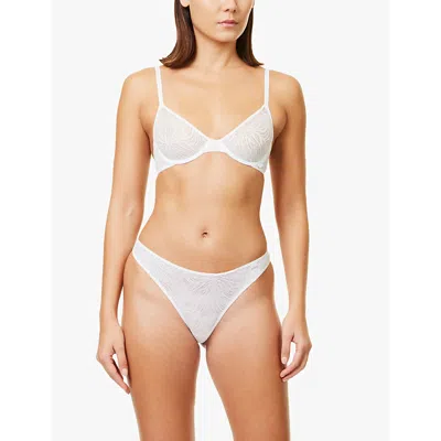 Calvin Klein Womens White Sheer Marquisette Mid-rise Lace Thong In White