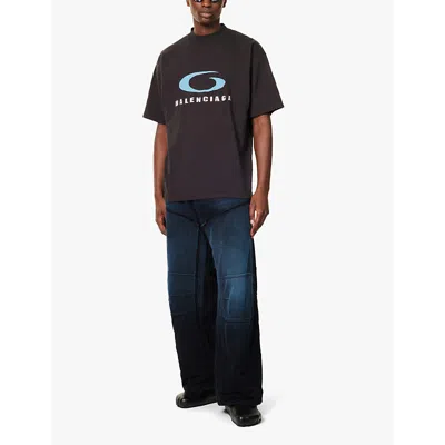 Balenciaga Icon Print Cotton T-shirt In Washed Black/blue