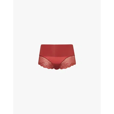 Spanx Womens Moroccan Red Undie-tect High-rise Lace-trim Stretch-jersey Briefs In Moroccan Red