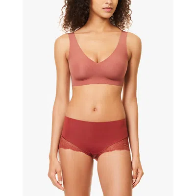 Spanx Womens Moroccan Red Undie-tect High-rise Lace-trim Stretch-jersey Briefs In Moroccan Red