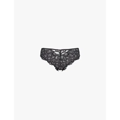 Savage X Fenty Womens Caviar Not Sorry Lace Cheeky Mid-rise Stretch-lace Briefs In Caviar