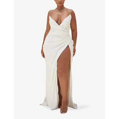 House Of Cb Womens White Gigi Draped Satin Bridal Gown In White