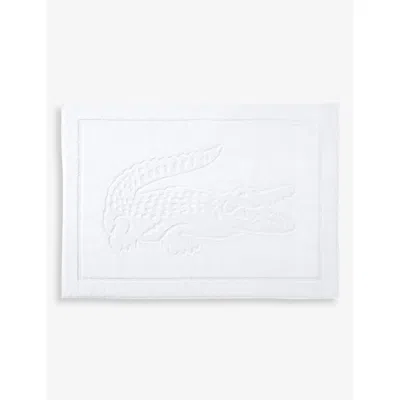 Lacoste Blanc Branded Organic Cotton Bath Mat 55cm X 80cm In Blanc