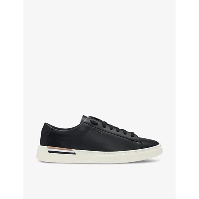 Hugo Boss Double-monogram Trainers In Suede And Leather In Black