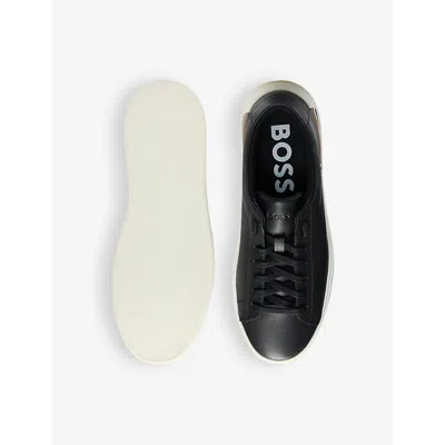 Hugo Boss Double-monogram Trainers In Suede And Leather In Black