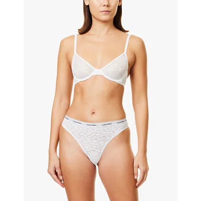 Calvin Klein Womens White Modern High-leg Lace Thong In White