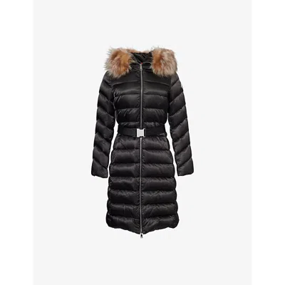 Moncler Womens Black Leersie Long Brand-patch Regular-fit Shell Coat In Black