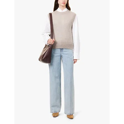 Sunspel Womens Sandstone Round-neck Brushed Wool And Silk-blend Knitted Vest In Sandstone