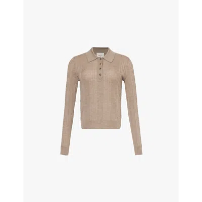 Reformation Womens Hermia Ribbed Wool Polo Shirt Oatmeal In Oatmeal