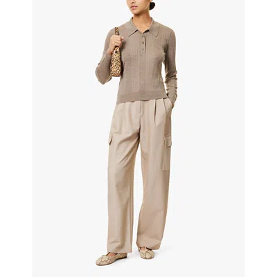 Reformation Womens Hermia Ribbed Wool Polo Shirt Oatmeal In Oatmeal