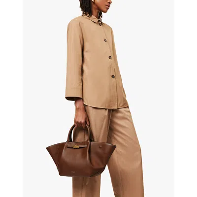Demellier Womens  New York Midi Tote Bag In Tan W/ecru Stitching