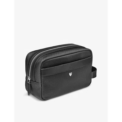 ASPINAL OF LONDON MENS BLACK LOGO-EMBELLISHED ZIPPED WOVEN WASH BAG 