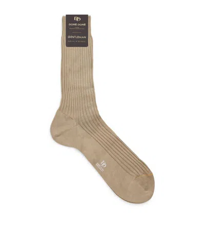 Shop Dore Dore Cotton Rib-knit Socks In Beige