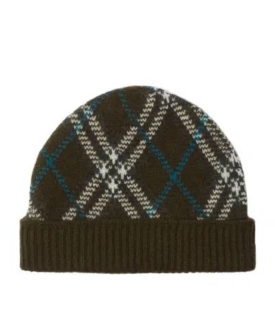 Shop Burberry Cashmere Check Beanie In Grey