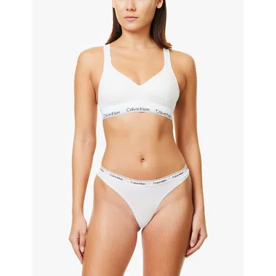 Calvin Klein Womens White Modern Logo Low-rise Stretch-cotton Thong In White