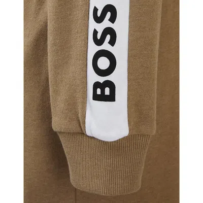 Hugo Boss Womens Camel Boss Sense Logo-print Hooded Cotton-blend Bathrobe In Camel