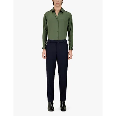 The Kooples Mens Dark Navy Belted Mid-rise Slim-fit Wool Trousers In Dark Navy