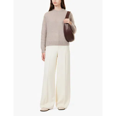 Sunspel Womens Sandstone Round-neck Brushed Wool And Silk-blend Knitted Jumper In Sandstone