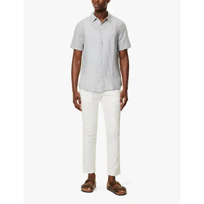 Onia Mens  Jack Ai Pinstripe-pattern Linen-blend Shirt In Deep Navy/white