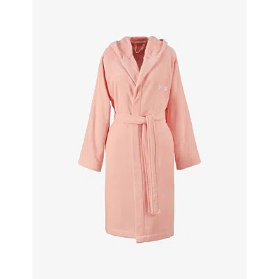 Hugo Boss Womens Primrose Plain Logo-embroidered Hooded Cotton-velvet Bathrobe In Primrose