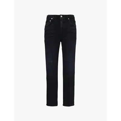 Shop Citizens Of Humanity Womens  Zurie Straight-leg Cropped Denim Jeans In Peppercorn (dk Black