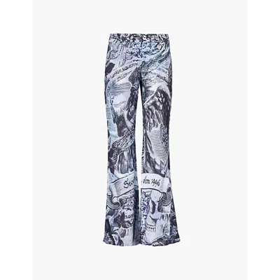 Acne Studios Printed High-rise Flared Pants In Multi Grey