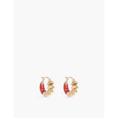 Bottega Veneta Womens Carnelian Enamel 18k Yellow-gold Plated 925 Sterling Silver Hoop Earrings In Carnelian